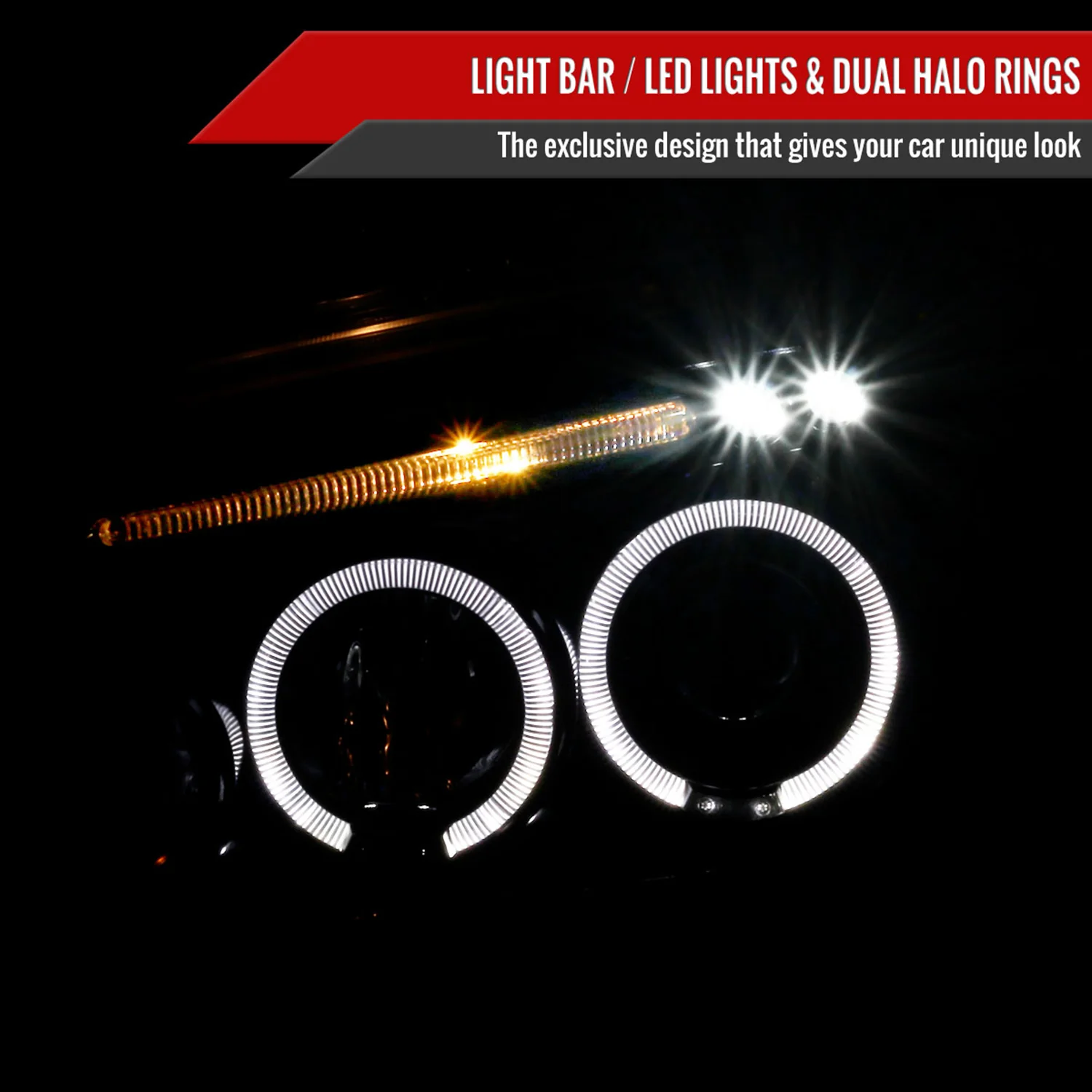 2005-2010 Dodge Charger Dual Halo Projector Headlights Jet Black/Clear Lens - Image 2