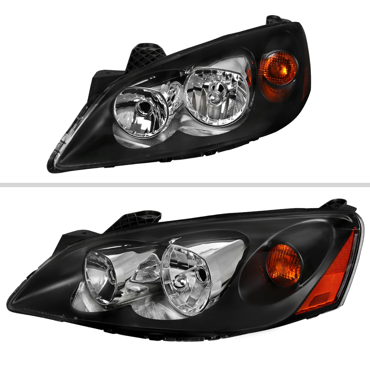 2005-2010 Pontiac G6 Factory Headlights w/Amber Reflectors Matt Black/Clear - Image 2