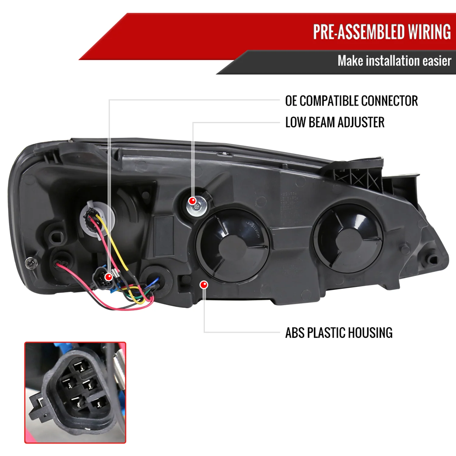 2005-2010 Pontiac G6 Factory Headlights w/Amber Reflectors Matt Black/Clear - Image 7