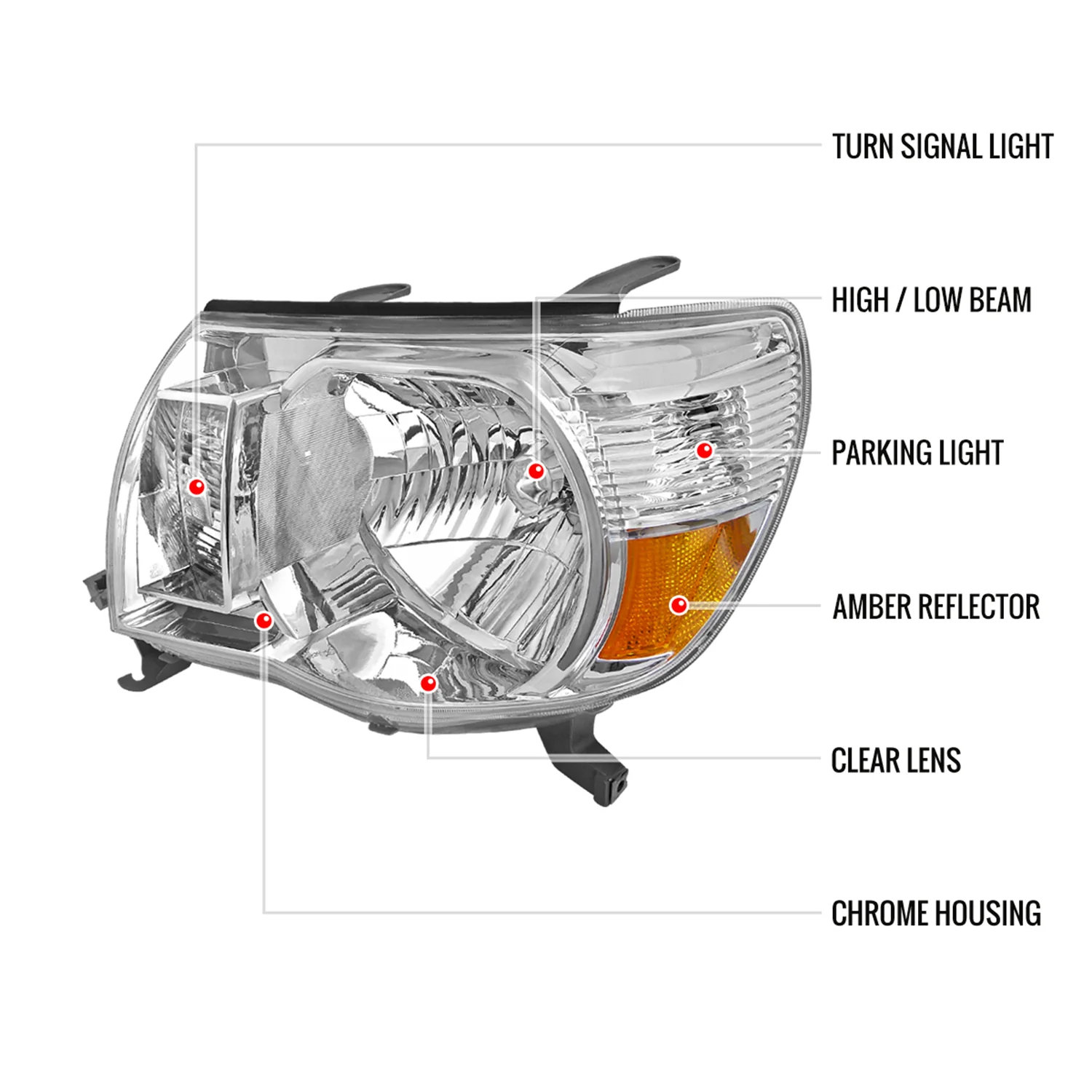 2005-2011 Toyota Tacoma Factory Style Headlights Chrome Housing/Clear Lens - Image 8