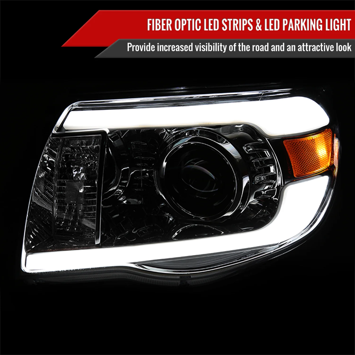 2005-2011 Toyota Tacoma LED Bar Projector Headlights Chrome/Clear Lens - Image 2