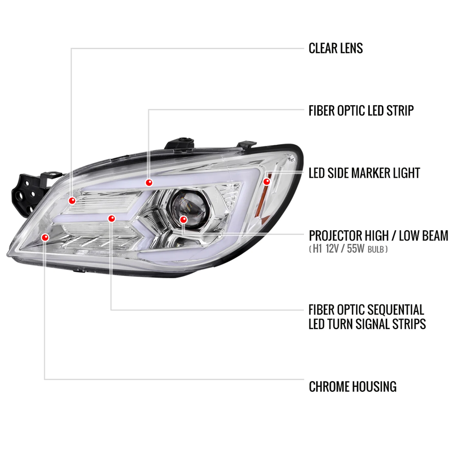 2006-2007 Subaru Impreza WRX STI LED Bar Signal Projector Headlights Chrome - Image 8