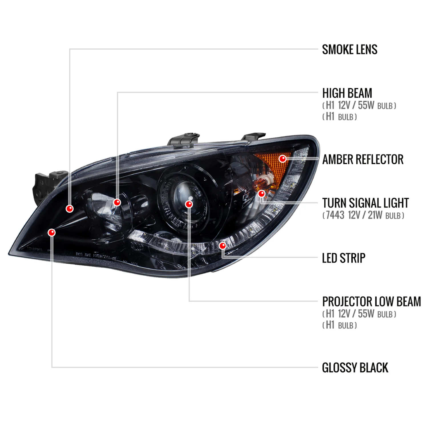 2006-2007 Subaru Impreza WRX/STI Projector Headlights LED Light Strip Smoke - Image 8
