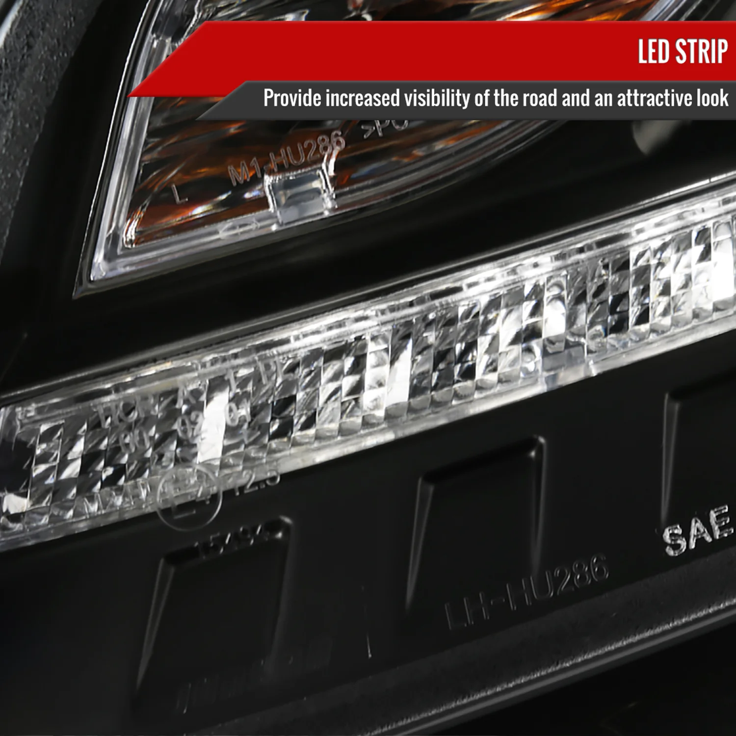2006-2008 Audi A4 Projector Headlights R8 SMD LED Light Strip Matt Black/Clear - Image 5