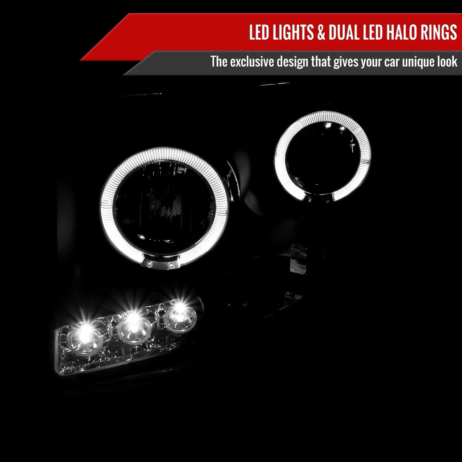 2006-2008 Dodge RAM 1500/ 06-2009 RAM 2500 3500 Dual Halo Headlights Black - Image 2
