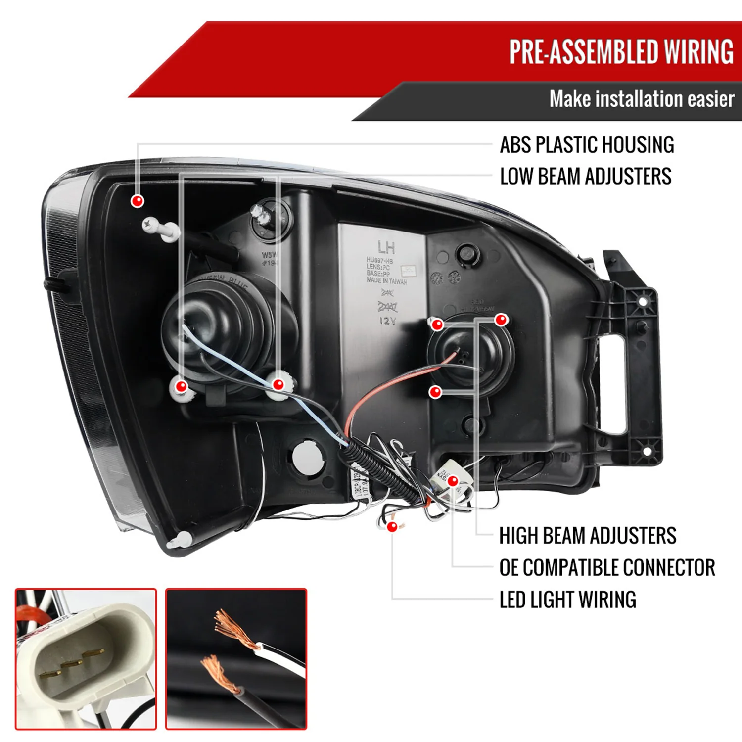 2006-2008 Dodge RAM 1500/ 06-2009 RAM 2500 3500 Dual Halo Headlights Jet Black - Image 7