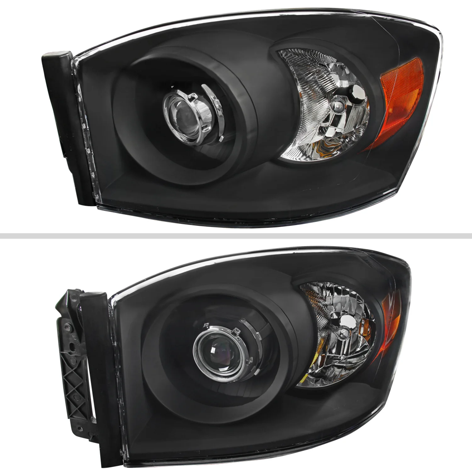 2006-2008 Dodge RAM 1500/ 06-2009 RAM 2500 3500 Retro Projector Headlights Black - Image 2