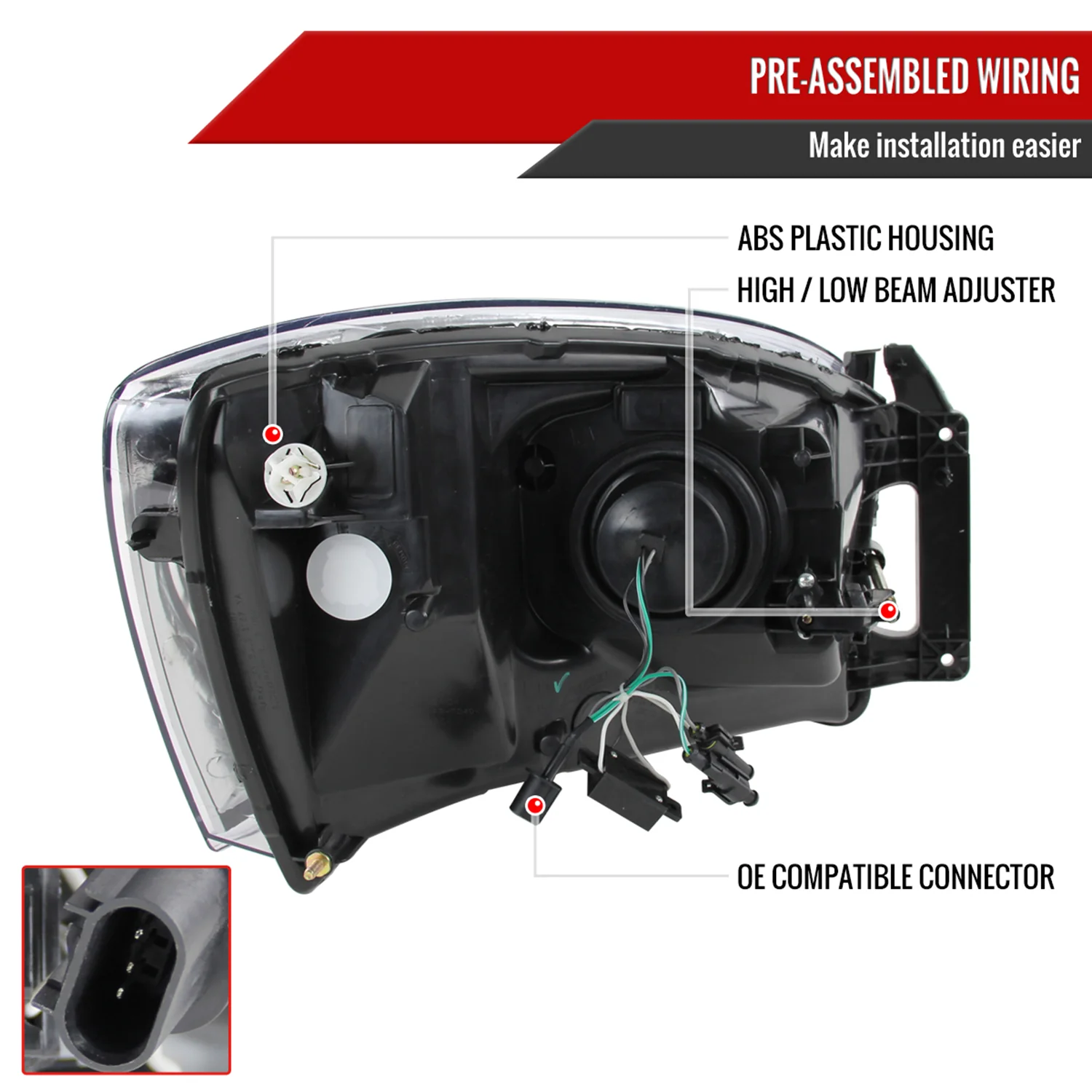 2006-2008 Dodge RAM 1500/ 06-2009 RAM 2500 3500 Retro Projector Headlights Black - Image 7