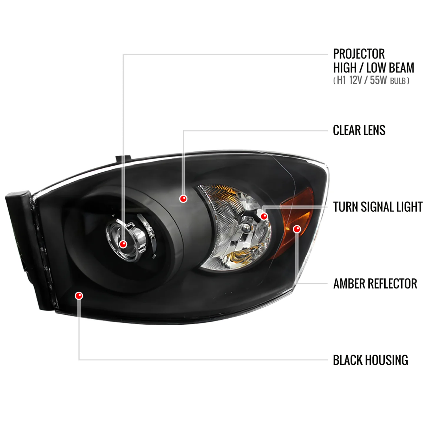 2006-2008 Dodge RAM 1500/ 06-2009 RAM 2500 3500 Retro Projector Headlights Black - Image 8