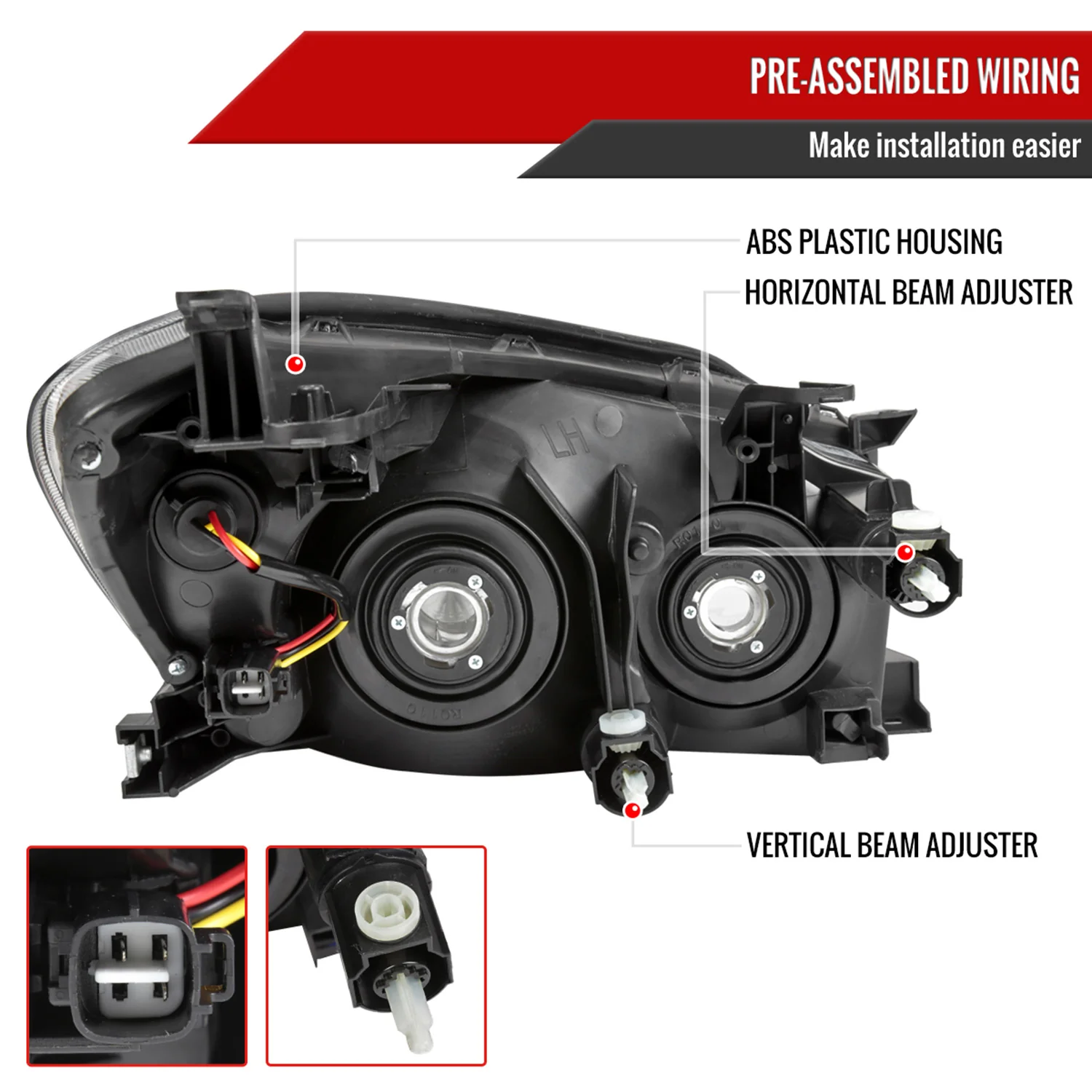 2006-2008 Toyota RAV4 Factory Style Headlights Matte Black/Clear Lens - Image 7