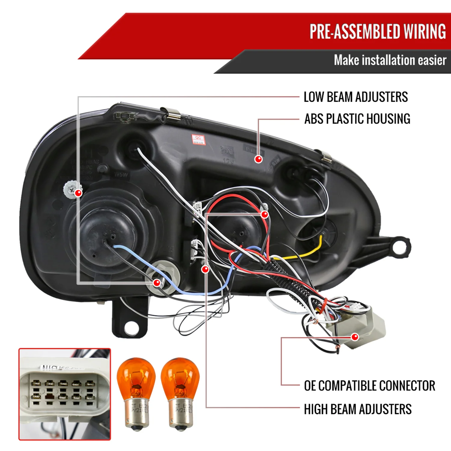 2006-2008 VW Golf Rabbit/ 2006-2010 Jetta Dual Halo Projector Headlights Chrome - Image 7