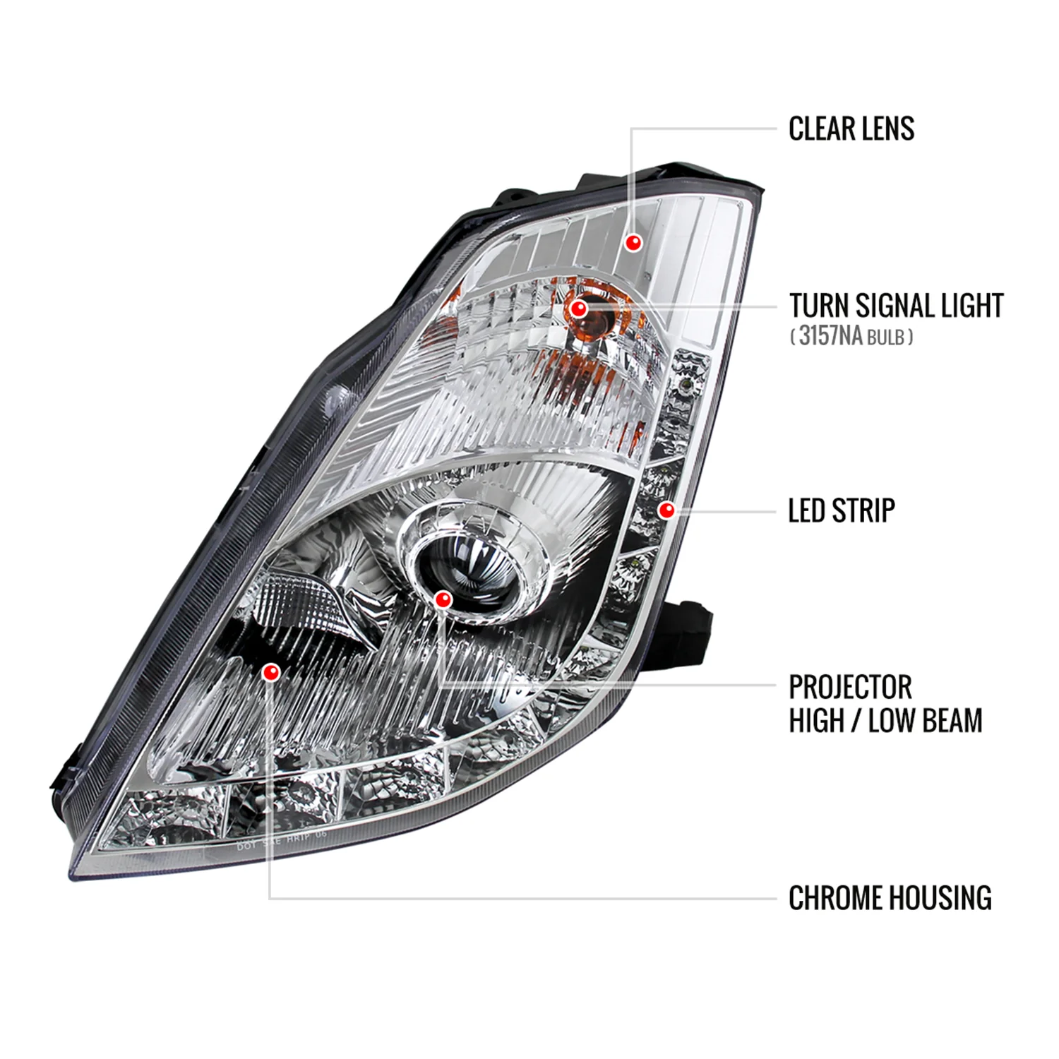 2006-2009 Nissan 350Z SMD LED Light Strip Projector Headlights Chrome/Clear - Image 8