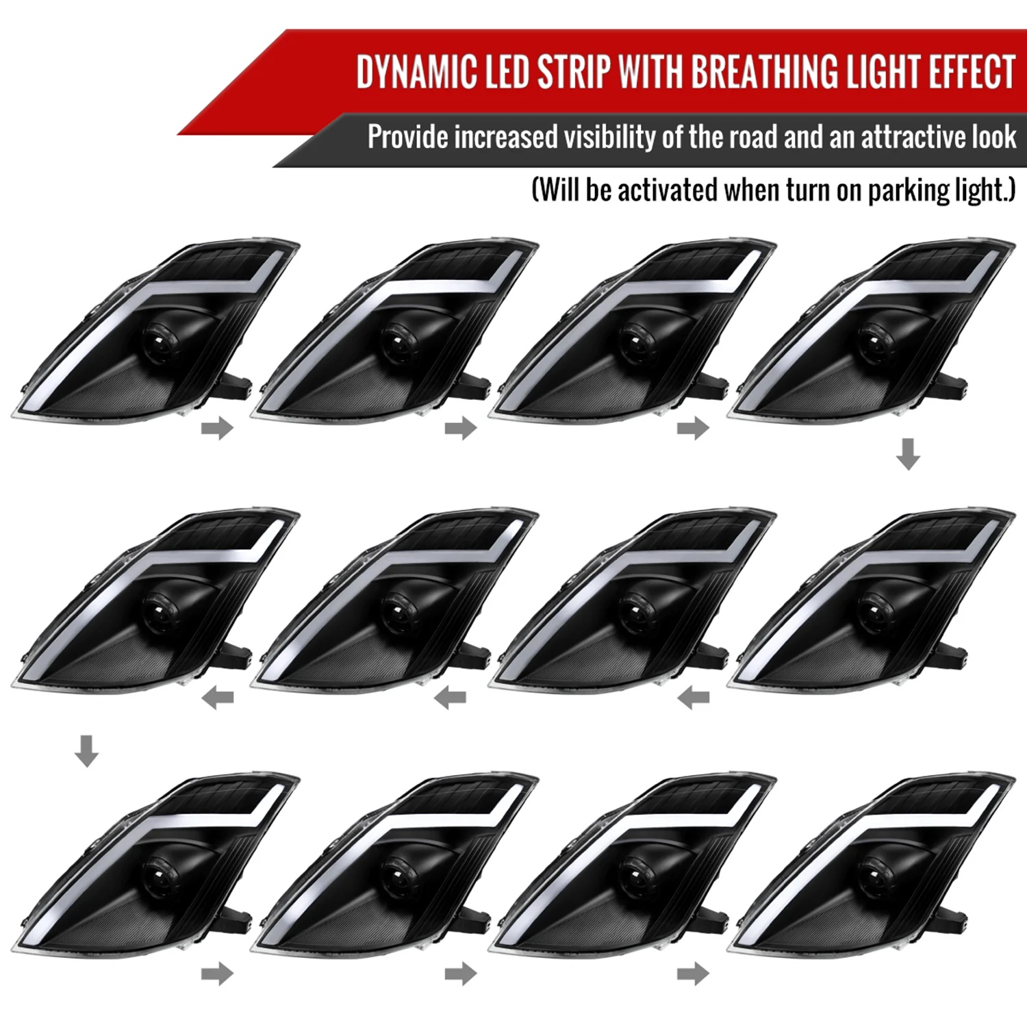 2006-2009 Nissan 350Z Turn Signal Animated LED Bar Projector Headlights Black - Image 3