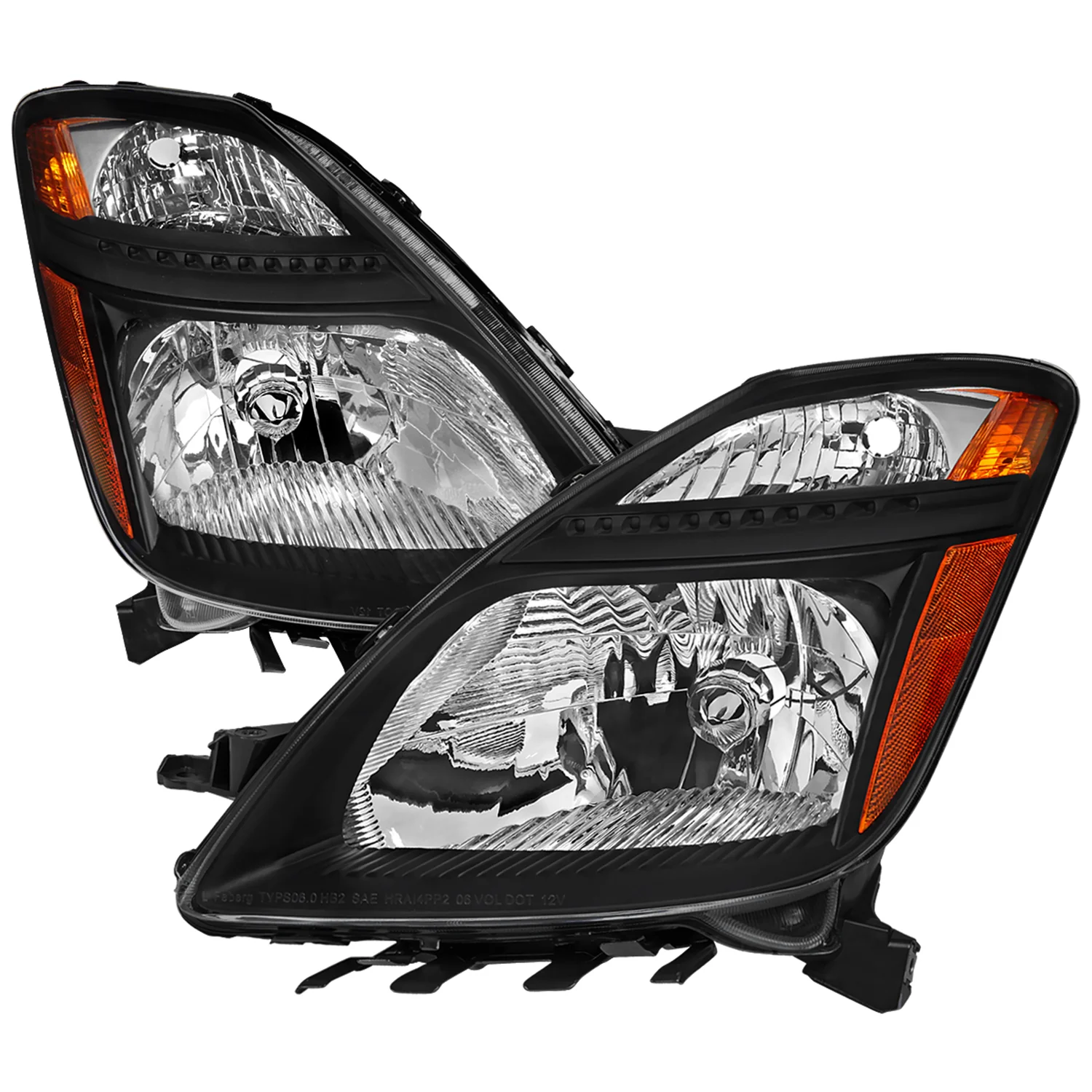 2006-2009 Toyota Prius Factory Headlights w/Amber Reflector Matt Black/Clear