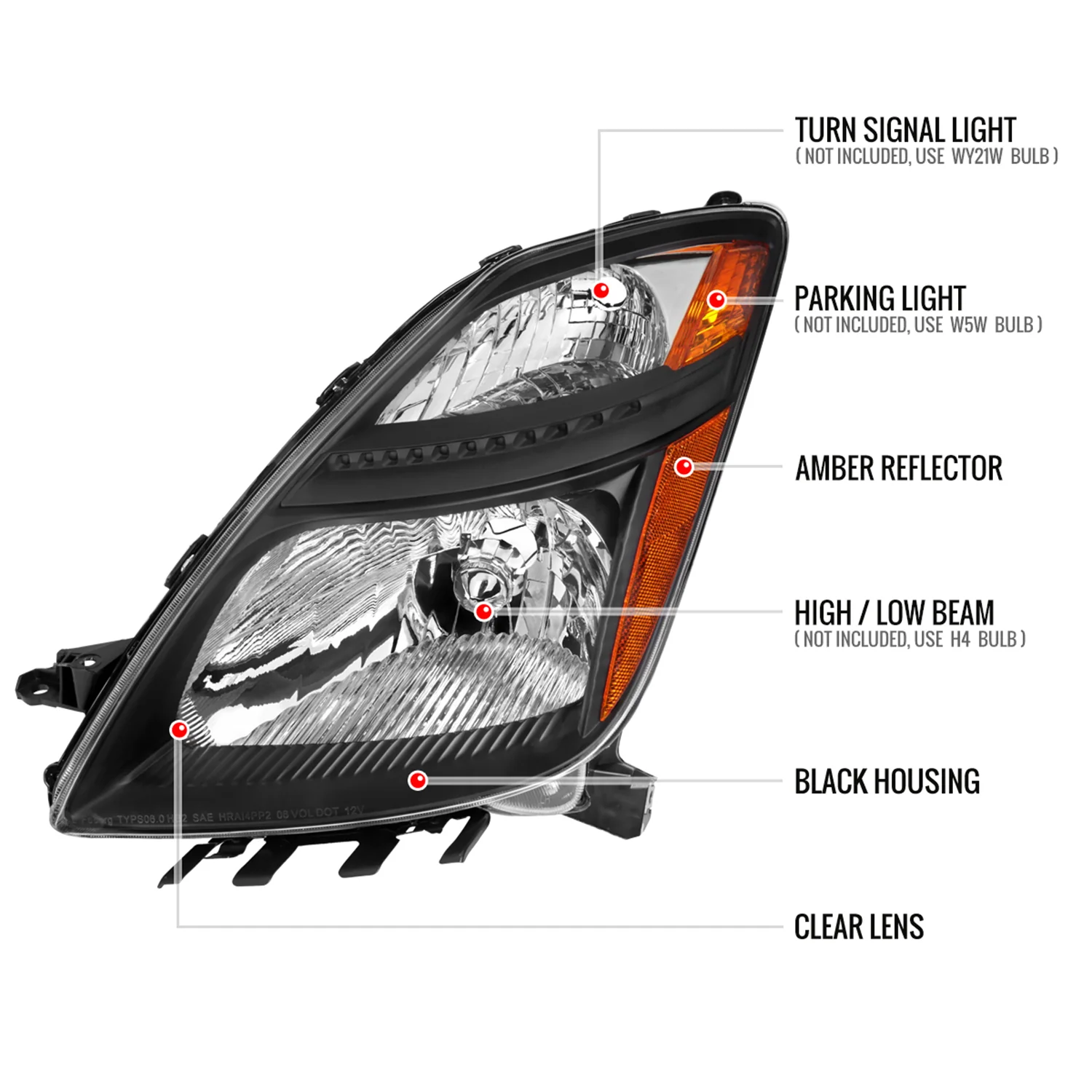 2006-2009 Toyota Prius Factory Headlights w/Amber Reflector Matt Black/Clear - Image 7