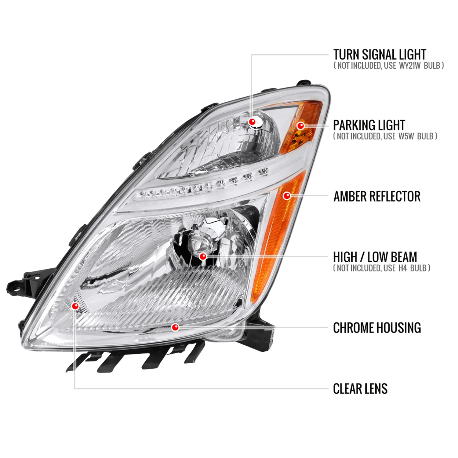 2006-2009 Toyota Prius Factory Style Headlights w/Amber Reflector Chrome/Clear - Image 7