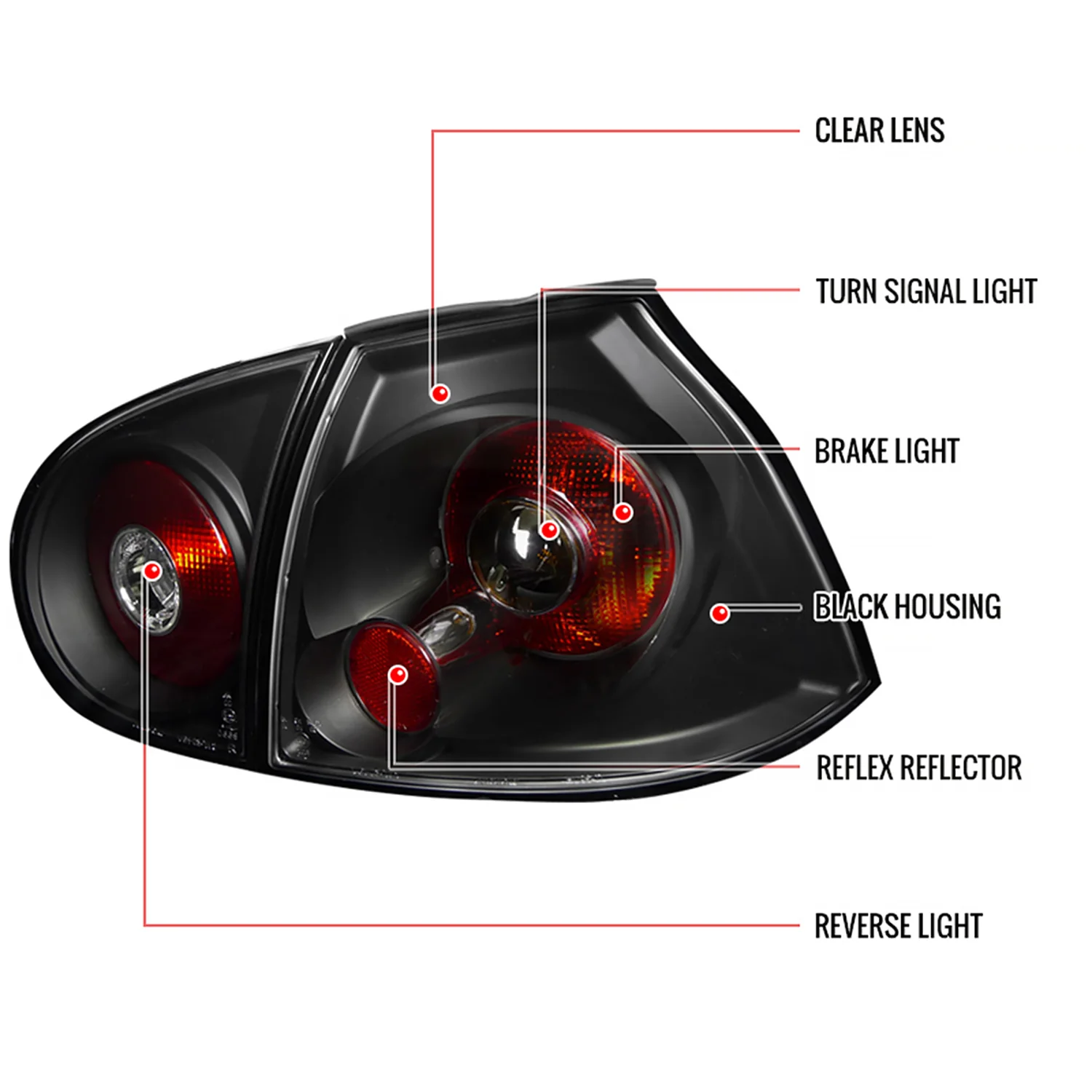 2006-2009 VW Golf GTI Mk5/Rabbit/R32 Tail Lights Matte Black/Clear Lens - Image 9