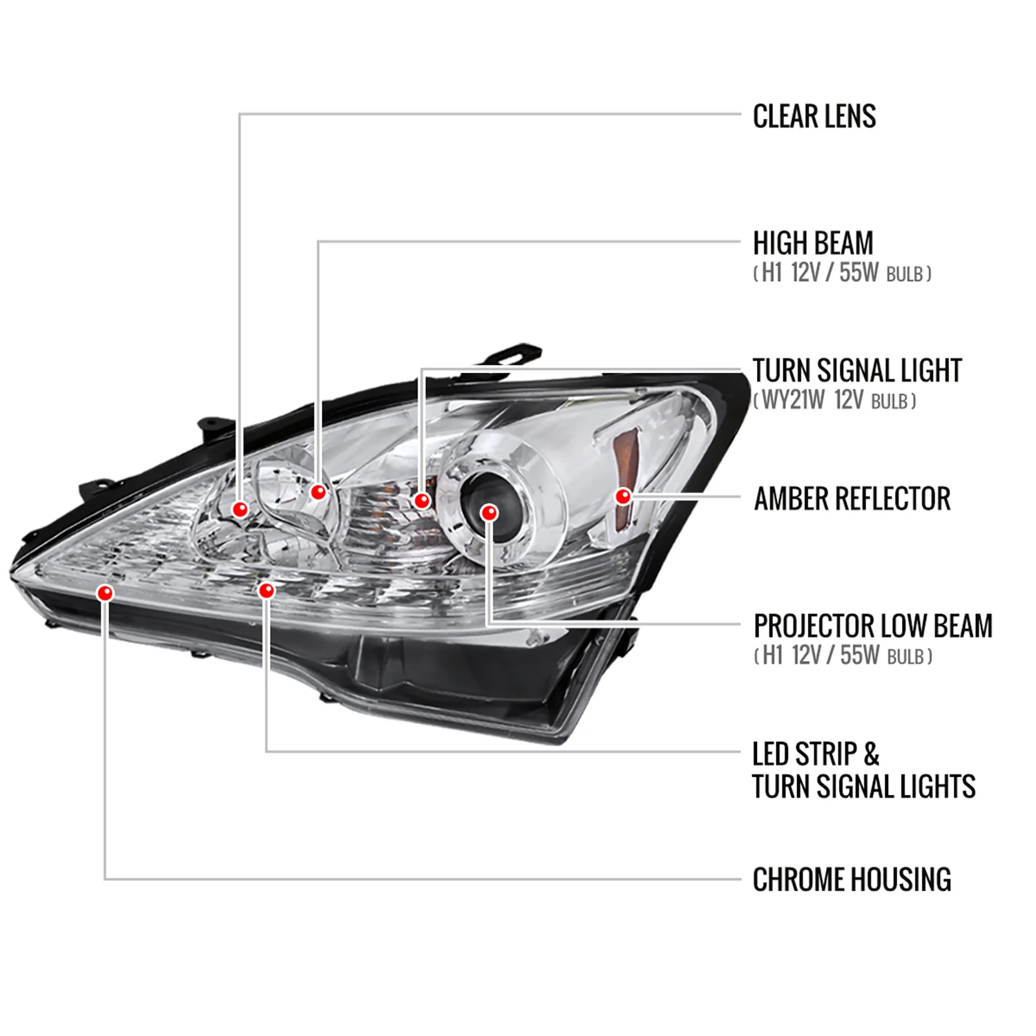 2006-2010 Lexus IS250/IS350 SMD LED Light Strip Projector Headlights Chrome - Image 8