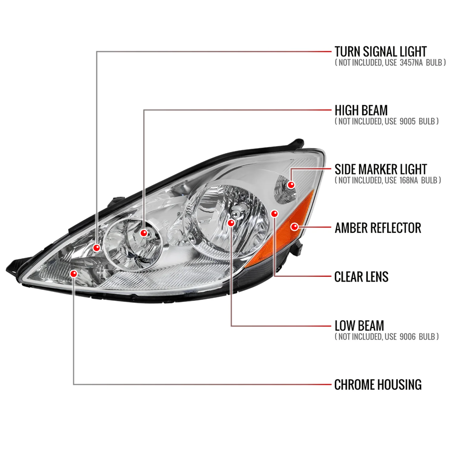 2006-2010 Toyota Sienna Factory Headlights w/Amber Reflector Chrome/Clear - Image 8