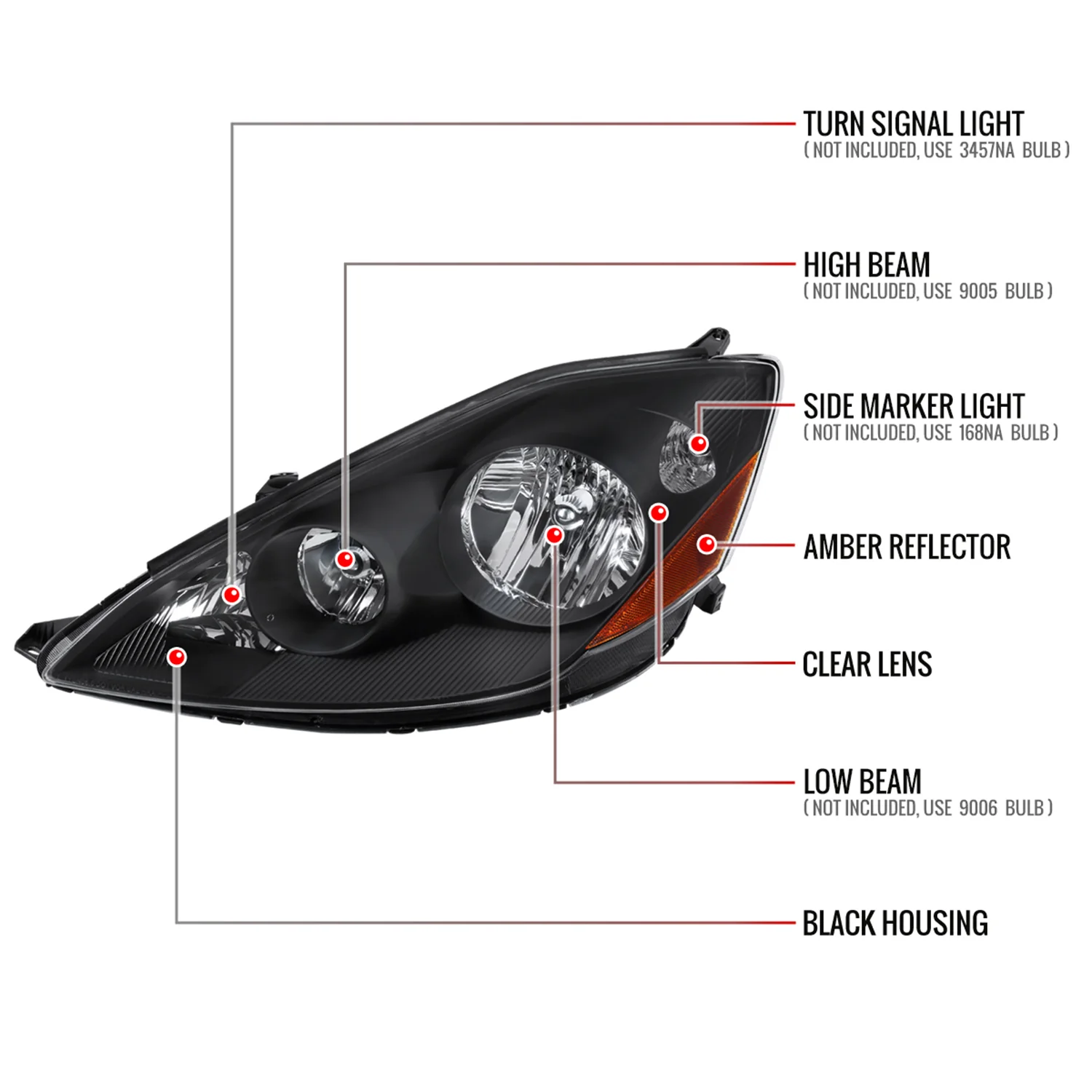 2006-2010 Toyota Sienna Factory Headlights w/Amber Reflector Matt Black/Clear - Image 8