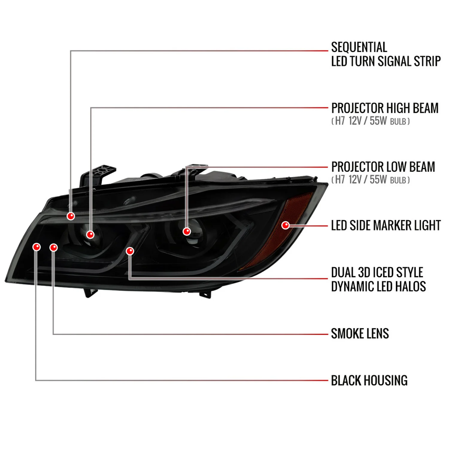 2006-2011 BMW E90 3 Series Sedan 3D Iced LED Dual Projector Headlights Smoke - Image 8