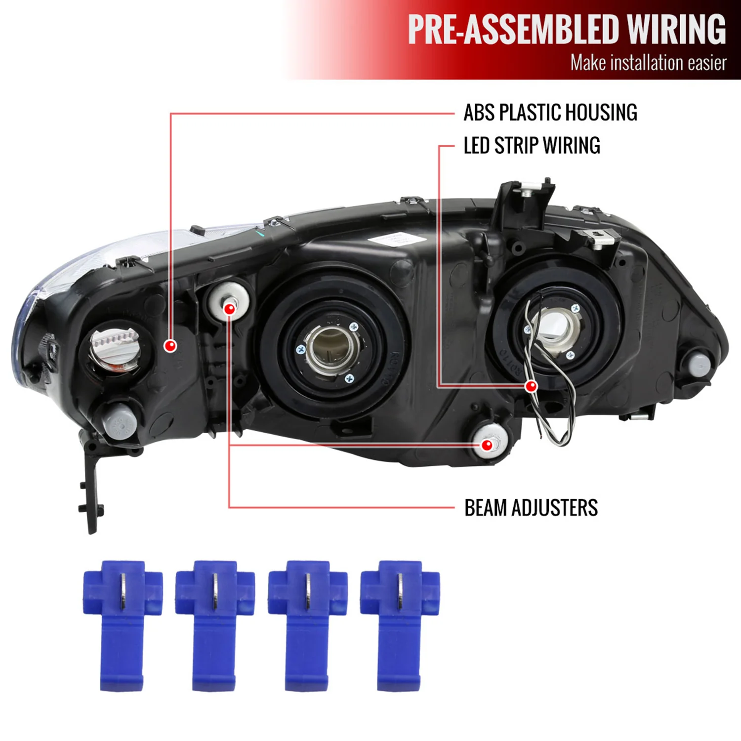 2006-2011 Honda Civic 4DR Sedan Factory Headlights w/LED Strip Chrome/Smoke - Image 8
