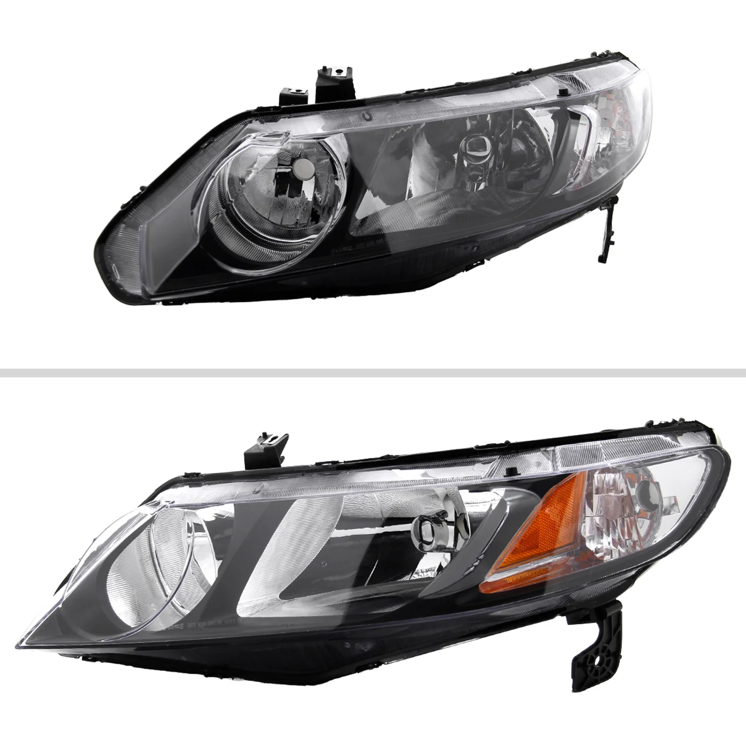 2006-2011 Honda Civic Sedan Crystal Headlights Matte Black/Clear Lens - Image 2