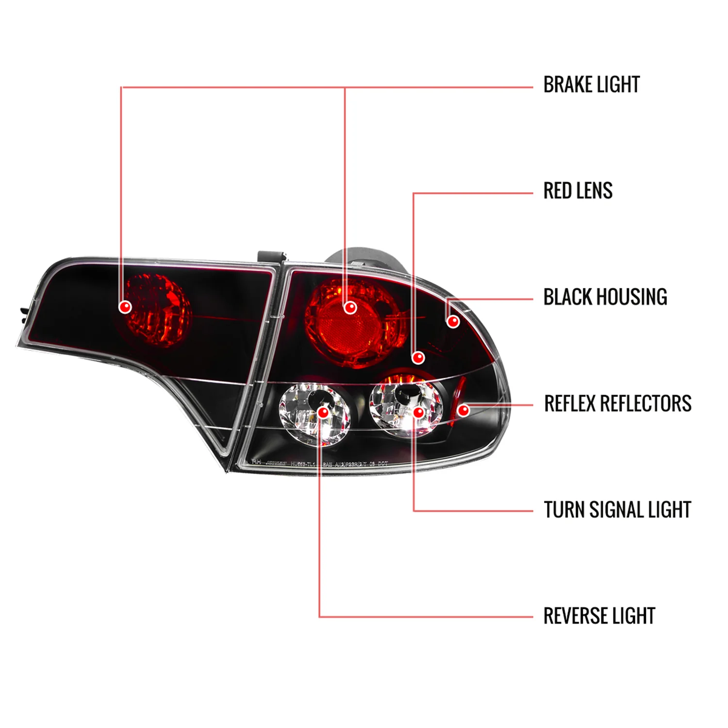 2006-2011 Honda Civic Sedan Tail Lights Matte Black Housing/Red Clear Lens - Image 9