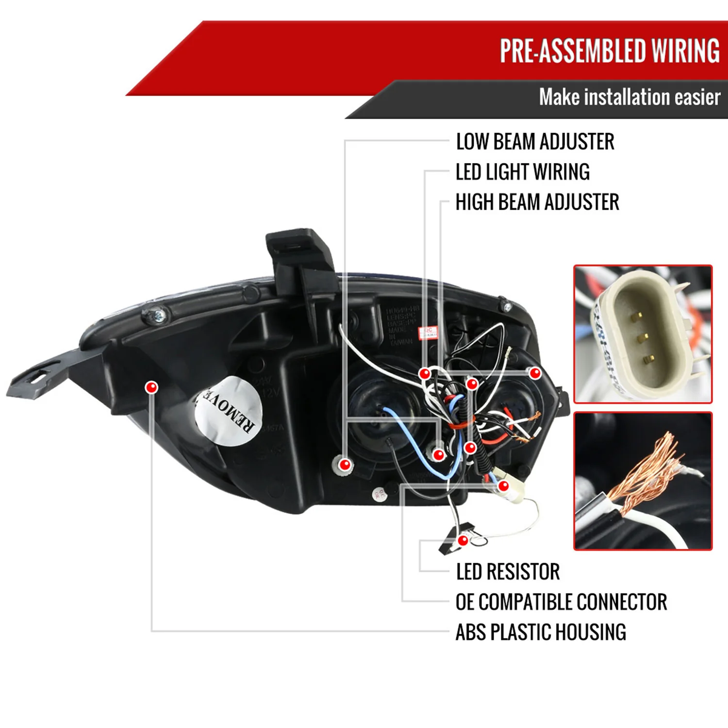 2006-2011 Mitsubishi Eclipse Dual Halo Projector Headlights Glossy Black/Smoke - Image 7