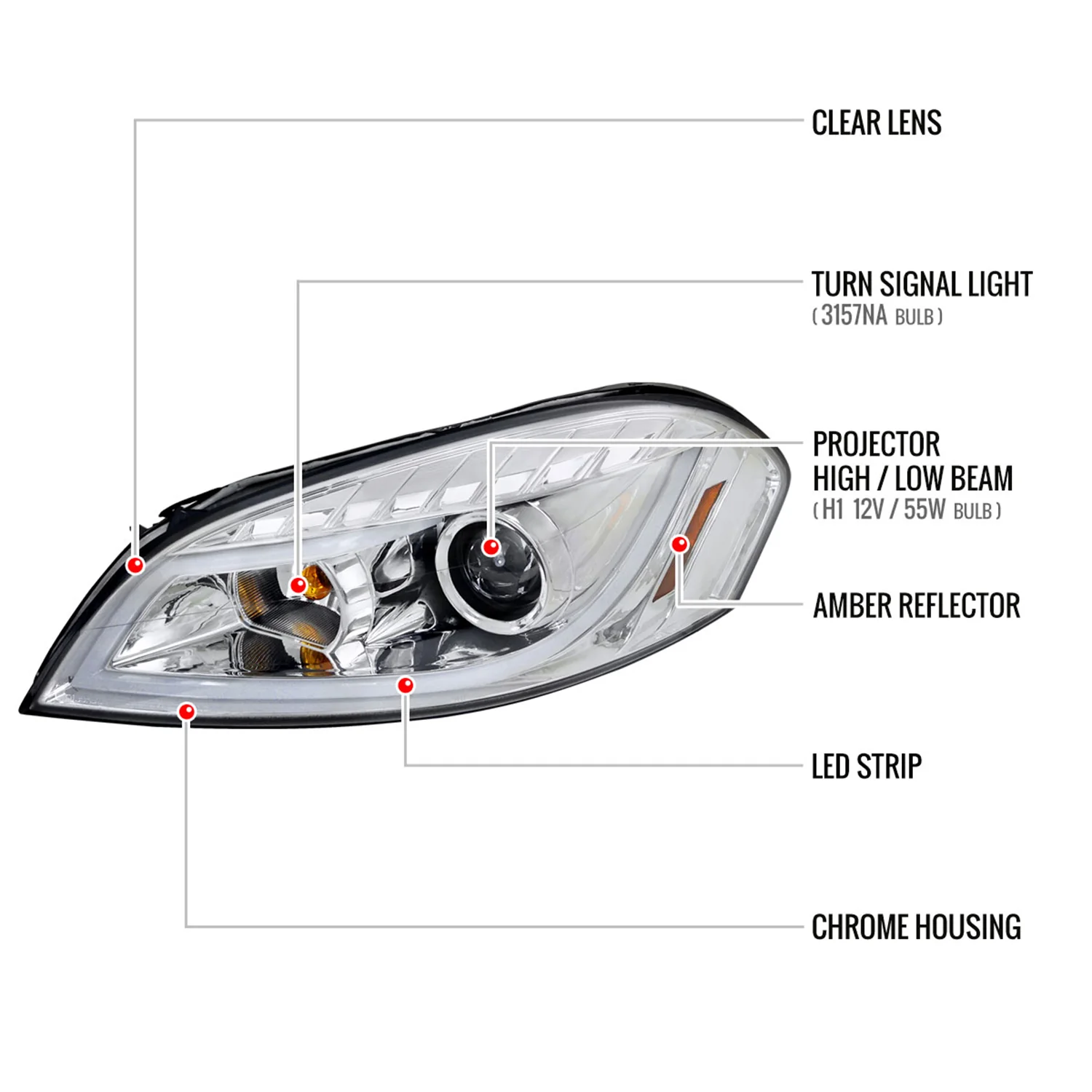 2006-2013 Chevy Impala /Impala Limited /Monte Carlo LED Bar Headlights Chrome - Image 8