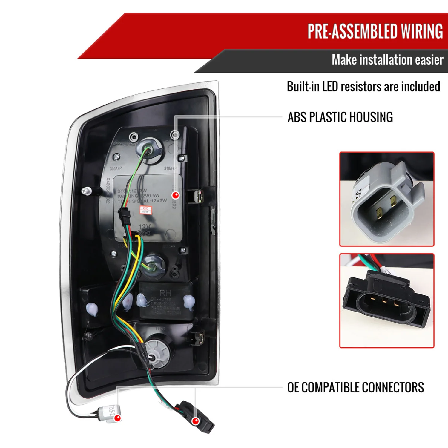 2007-2009 Dodge RAM 1500/2500/3500 Red C-Bar LED Tail Lights Jet Black/Clear - Image 7