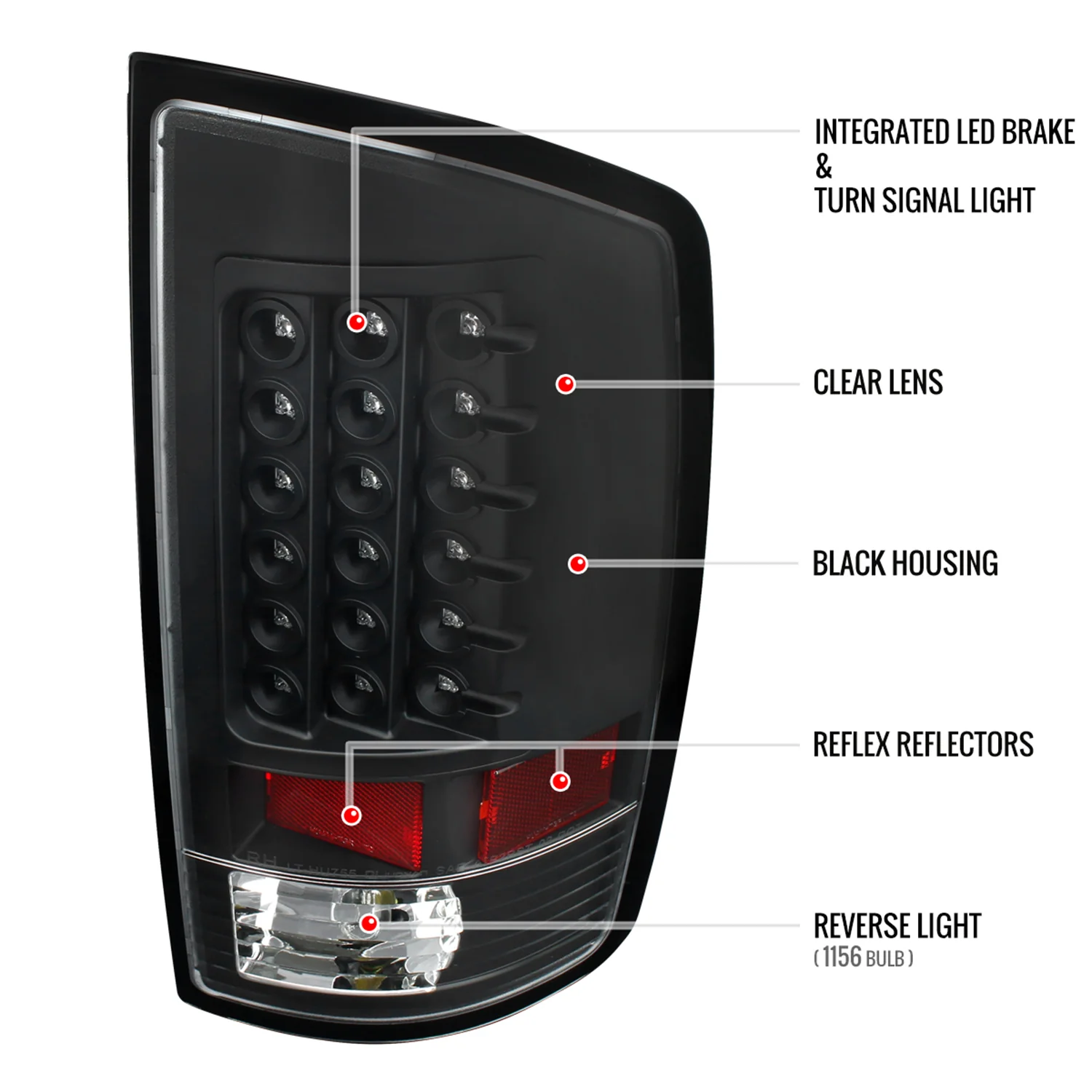 2007-2009 Dodge RAM LED Tail Lights Matte Black Housing/Clear Lens - Image 8