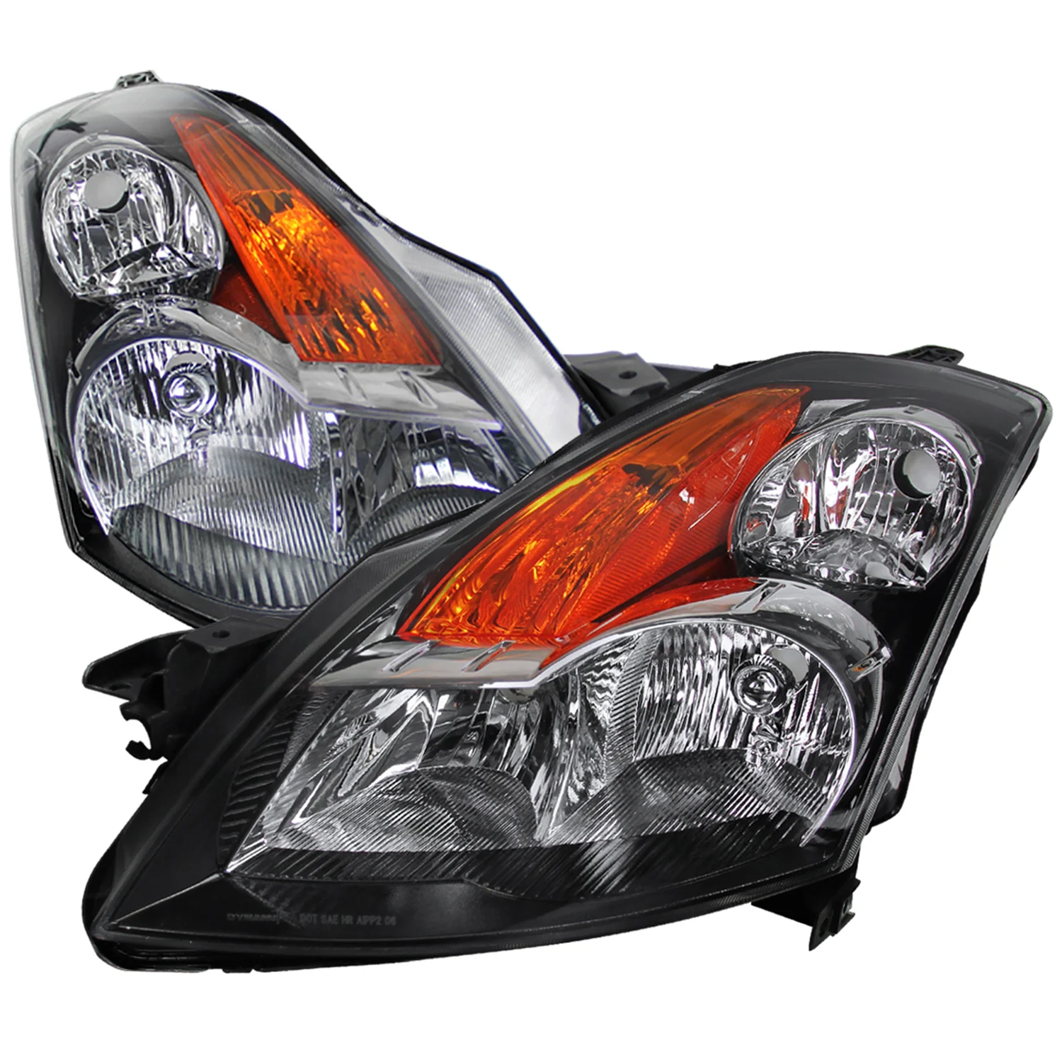 2007-2009 Nissan Altima Sedan Crystal Headlights Amber Reflector Matt Black