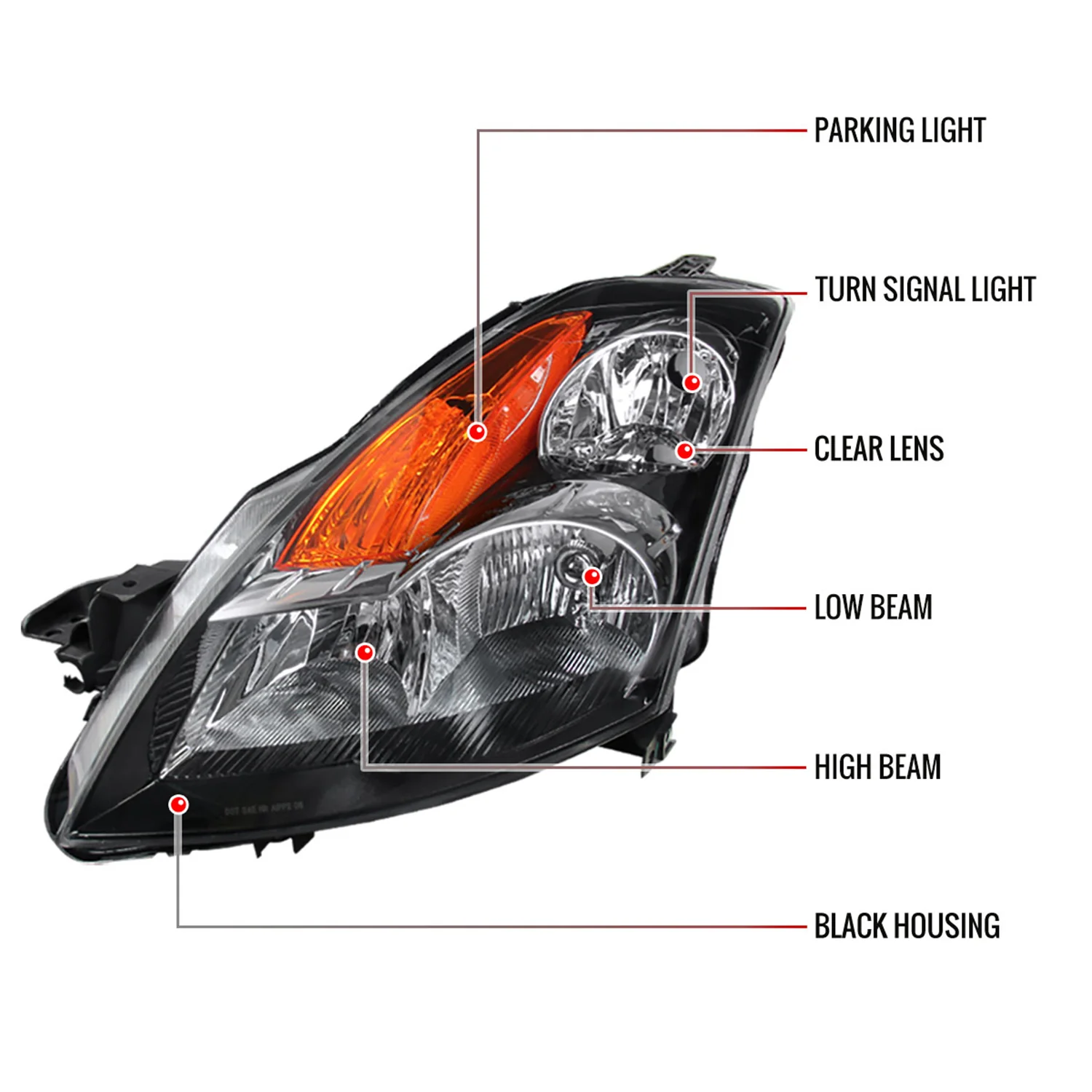 2007-2009 Nissan Altima Sedan Crystal Headlights Amber Reflector Matt Black - Image 8