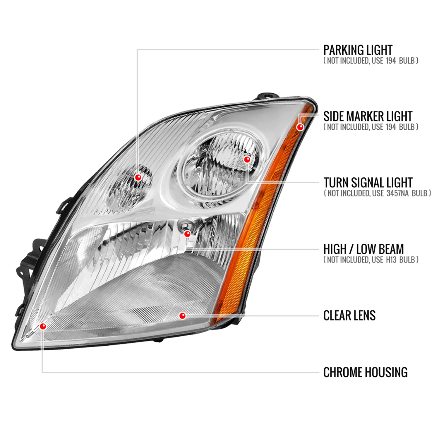2007-2009 Nissan Sentra Factory Headlights w/Amber Reflector Chrome/Clear - Image 8