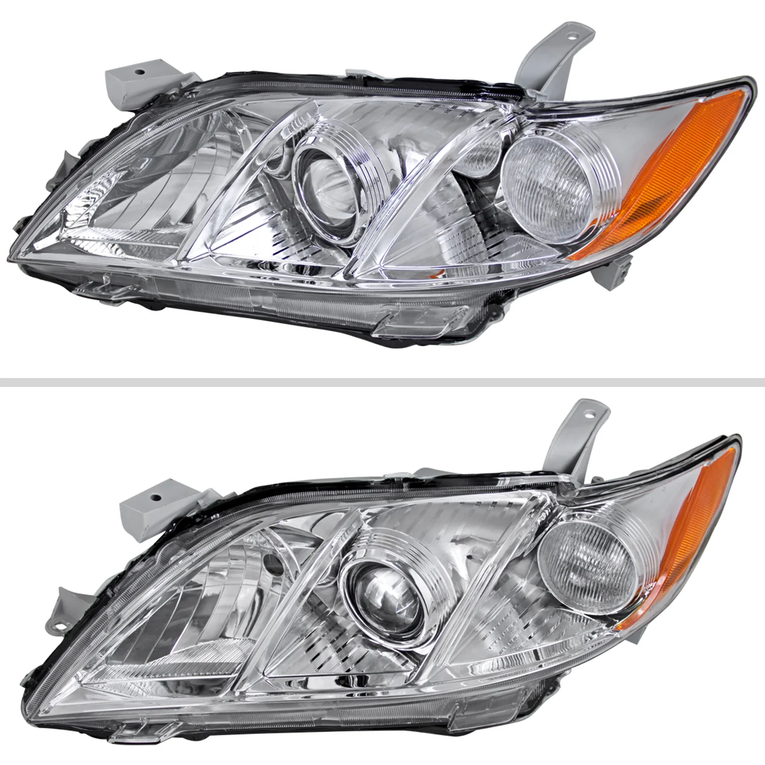 2007-2009 Toyota Camry Projector Headlights w/ Amber Reflectors Chrome/Clear - Image 2