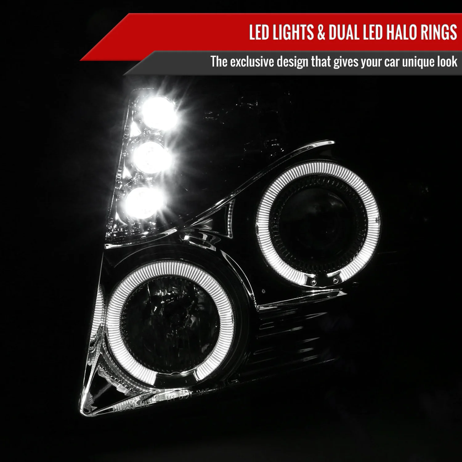 2007-2013 Chevy Avalanche/ 07-2014 Tahoe Suburban Dual Halo Headlights Chrome - Image 2