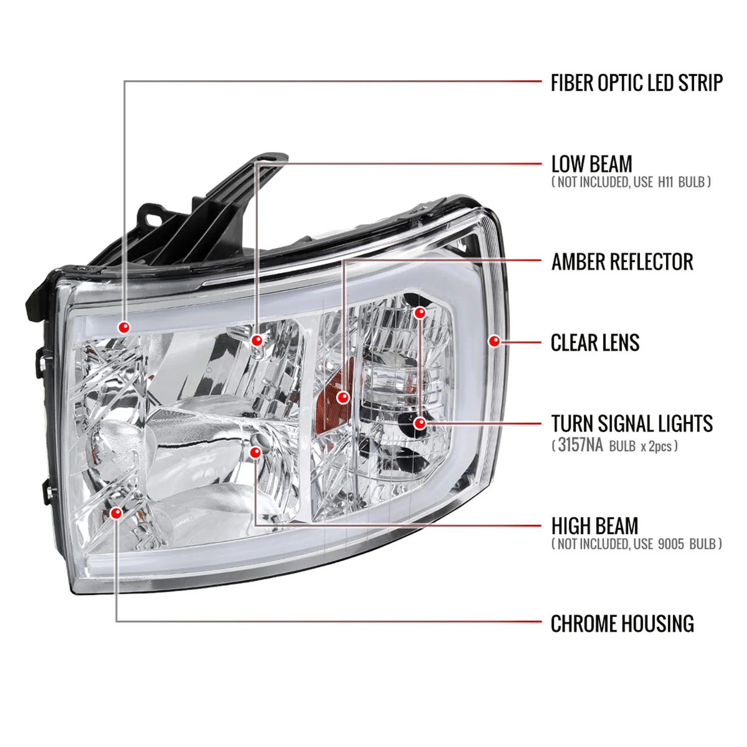 2007-2013 Chevy Silverado 1500 2500HD 3500HD C-Bar Headlights Amber & Chrome - Image 8
