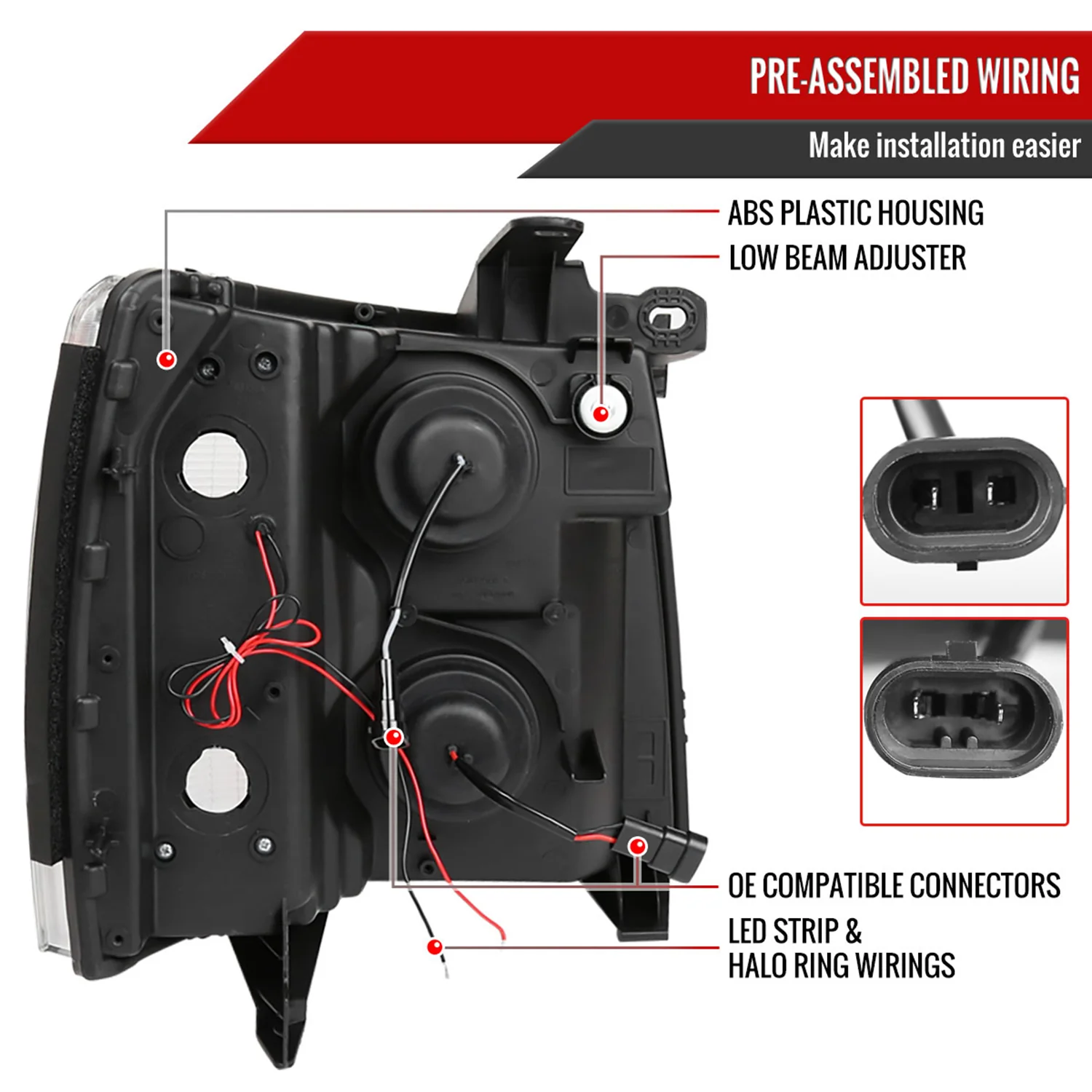 2007-2013 Chevy Silverado 1500 2500HD 3500HD Dual Halo LED Headlights Black - Image 7