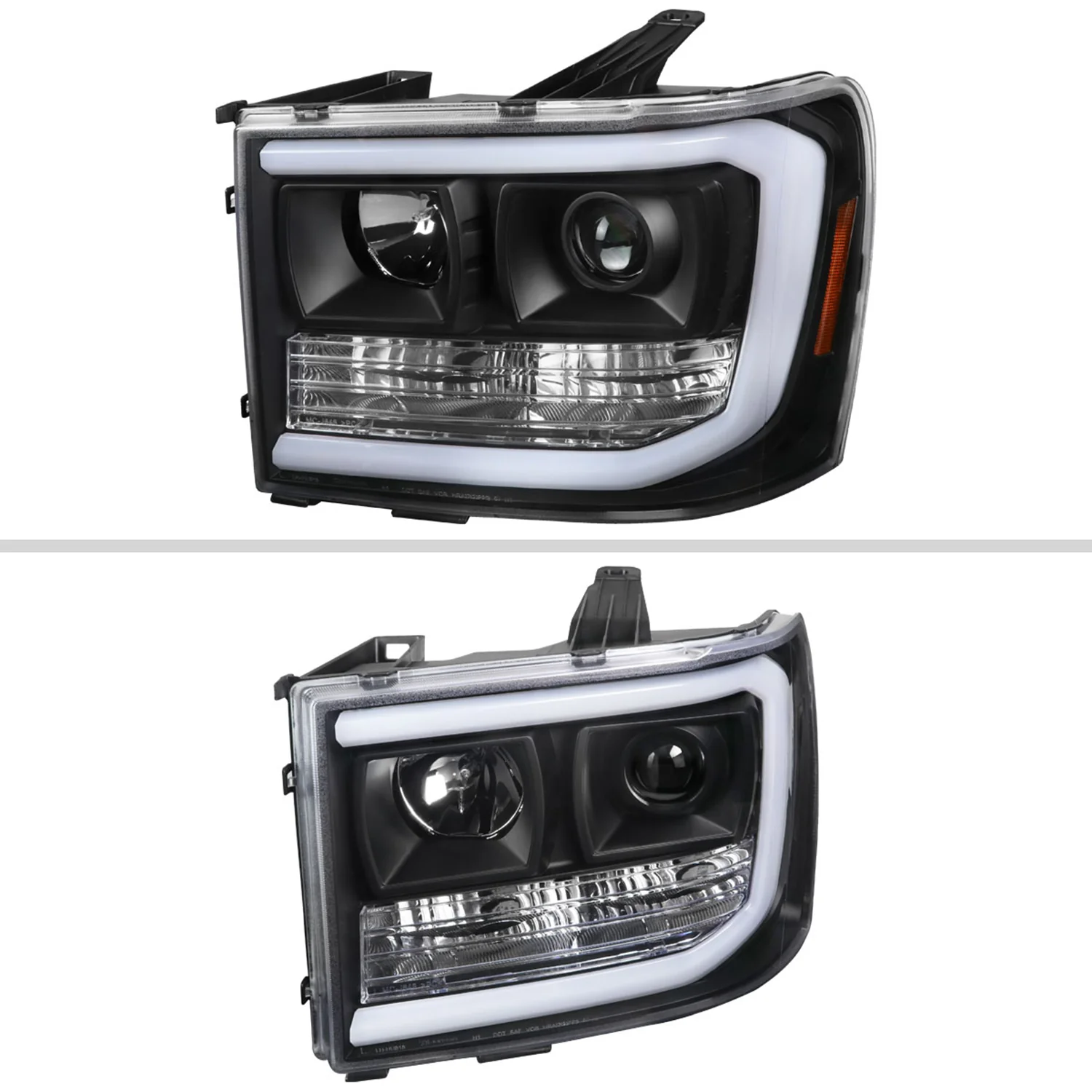 2007-2013 GMC Sierra 1500 1500HD 2500HD 3500HD LED C-Bar Headlights Black - Image 2