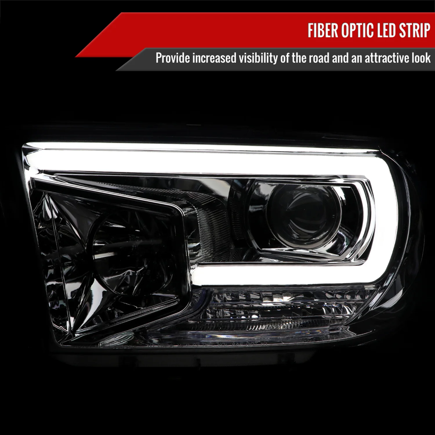 2007-2013 Toyota Tundra/ 2008-2017 Sequoia LED C-Bar Projector Headlights Chrome - Image 2