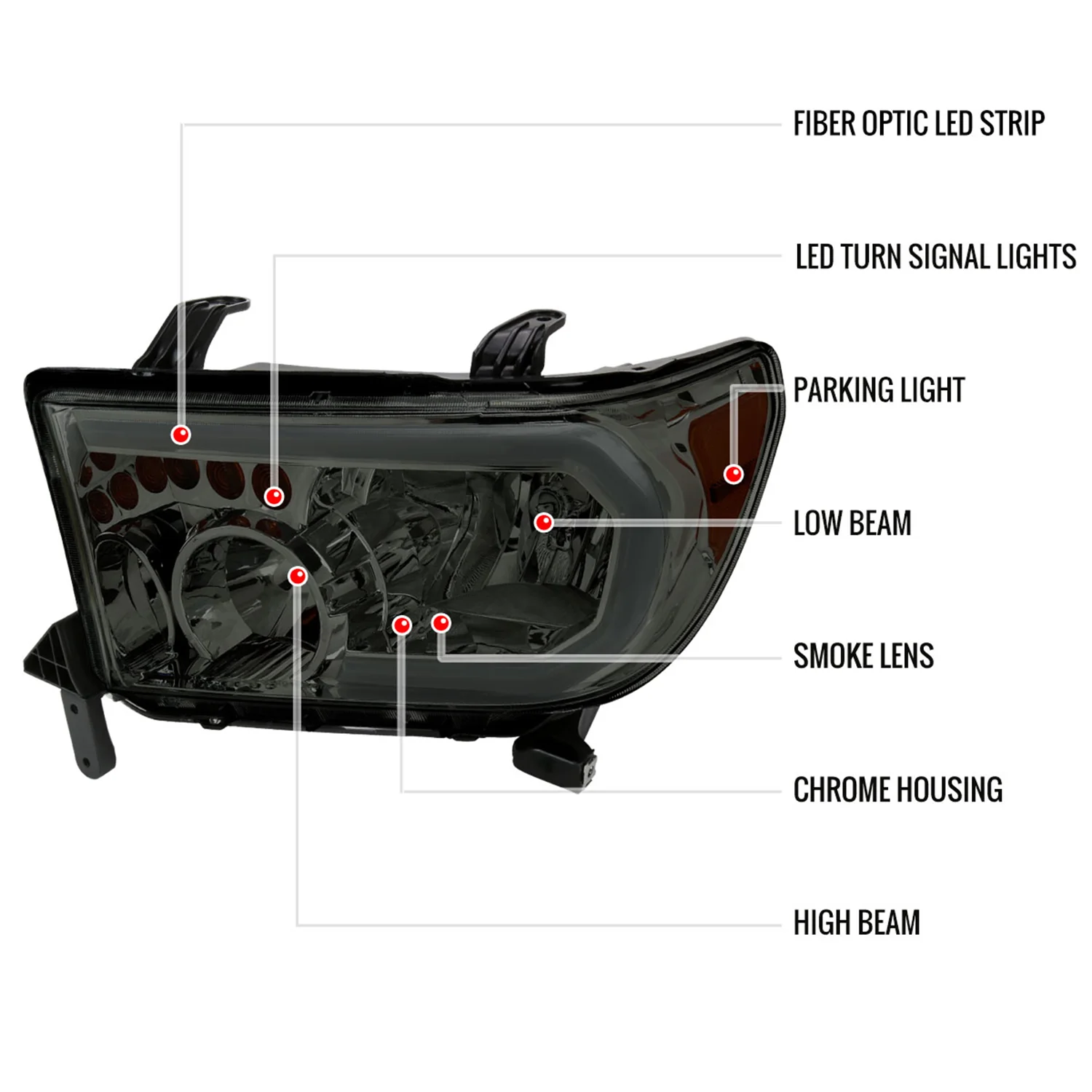 2007-2013 Toyota Tundra/2008-2017 Sequoia LED Tube Factory Headlights Smoke - Image 8