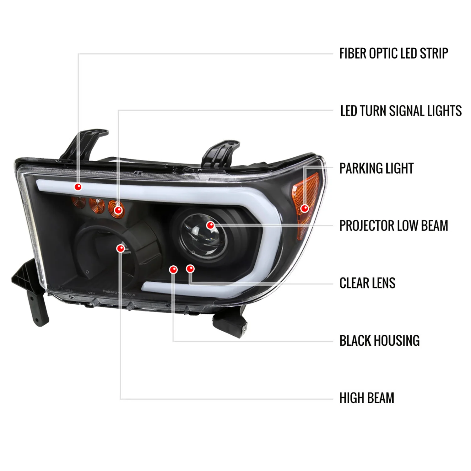 2007-2013 Toyota Tundra/Sequoia Retro LED Tube Headlights LED Signal Black - Image 8