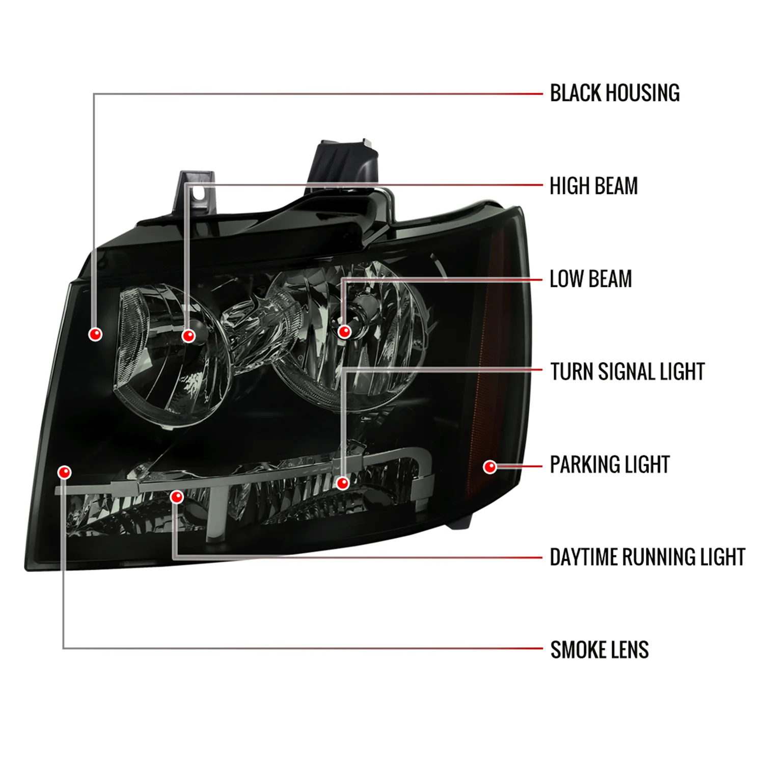 2007-2014 Chevy Avalanche/Tahoe/Suburban Factory Headlights Matt Black/Smoke - Image 8