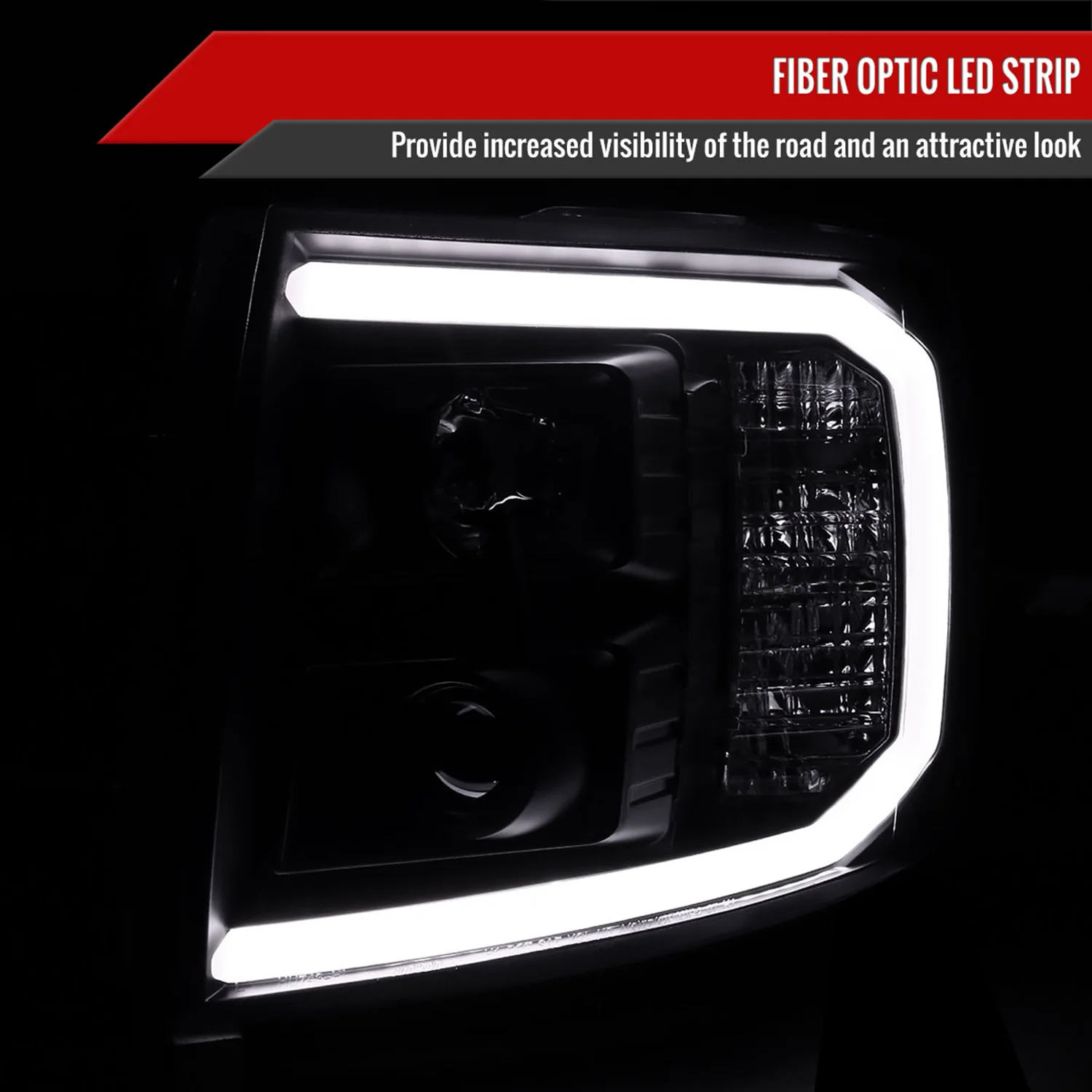 2007-2014 Chevy Silverado 1500/2500/3500HD LED CBar Projector Headlights Black - Image 2