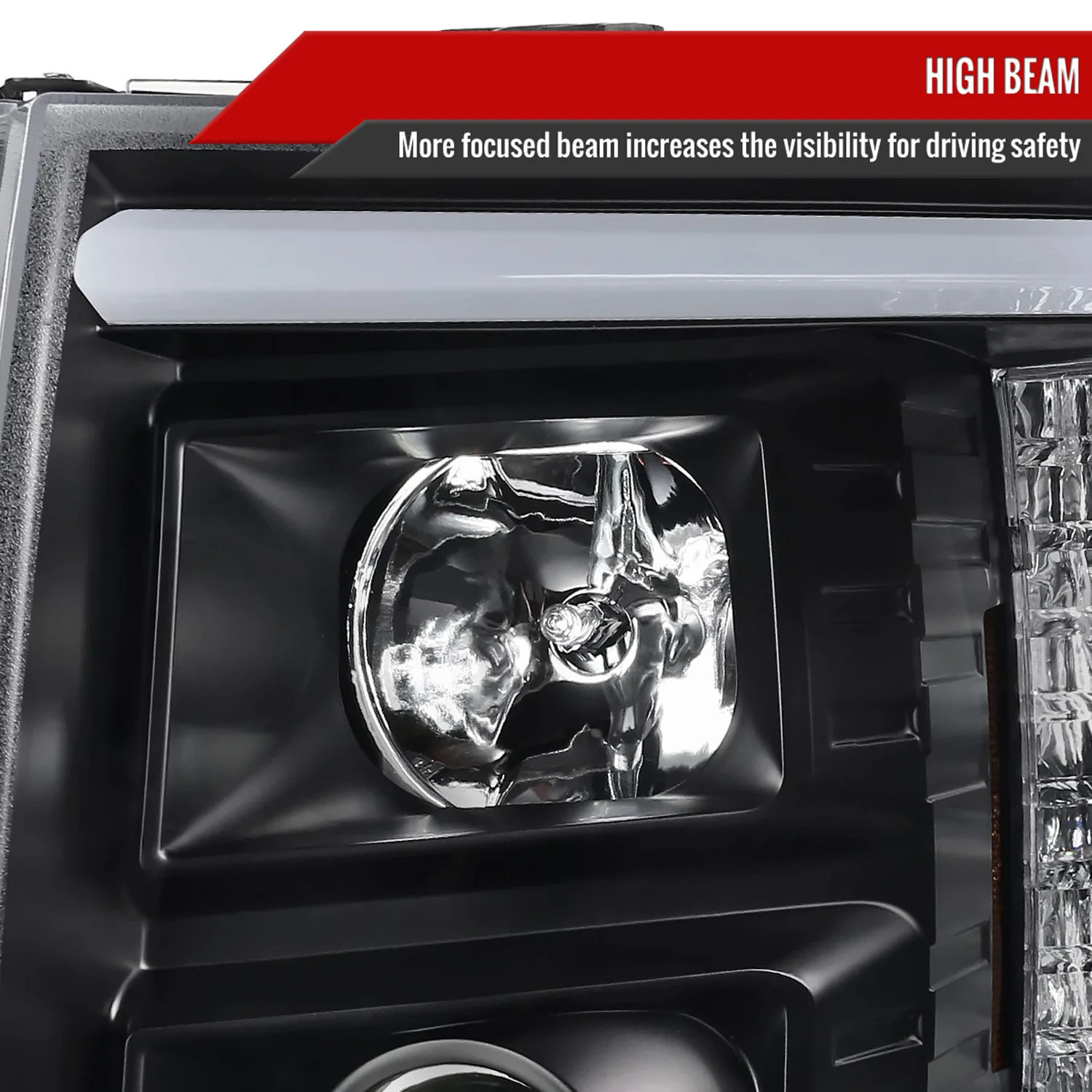 2007-2014 Chevy Silverado 1500/2500/3500HD LED CBar Projector Headlights Black - Image 4