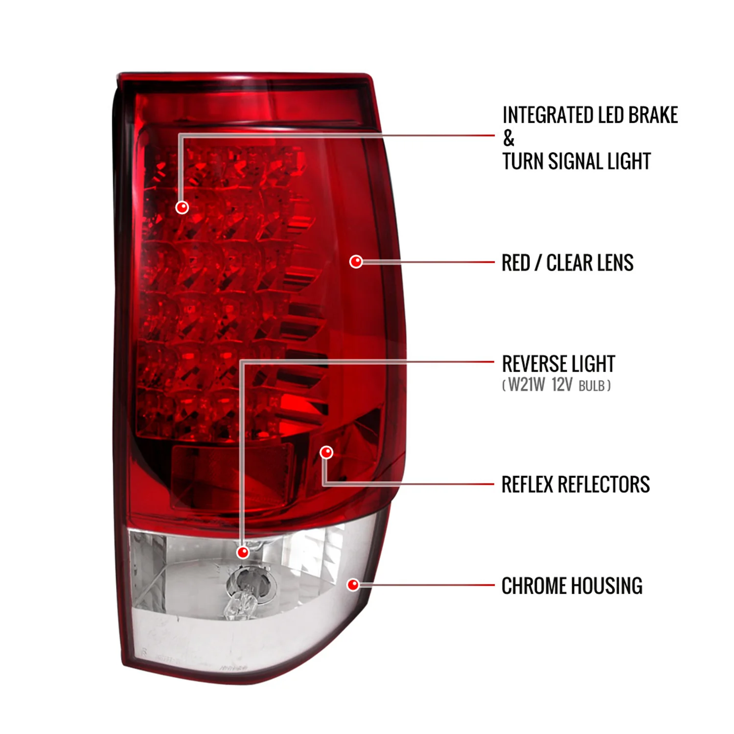 2007-2014 Chevy Tahoe/Suburban LED Tail Lights Chrome Housing/Red Clear Lens - Image 7