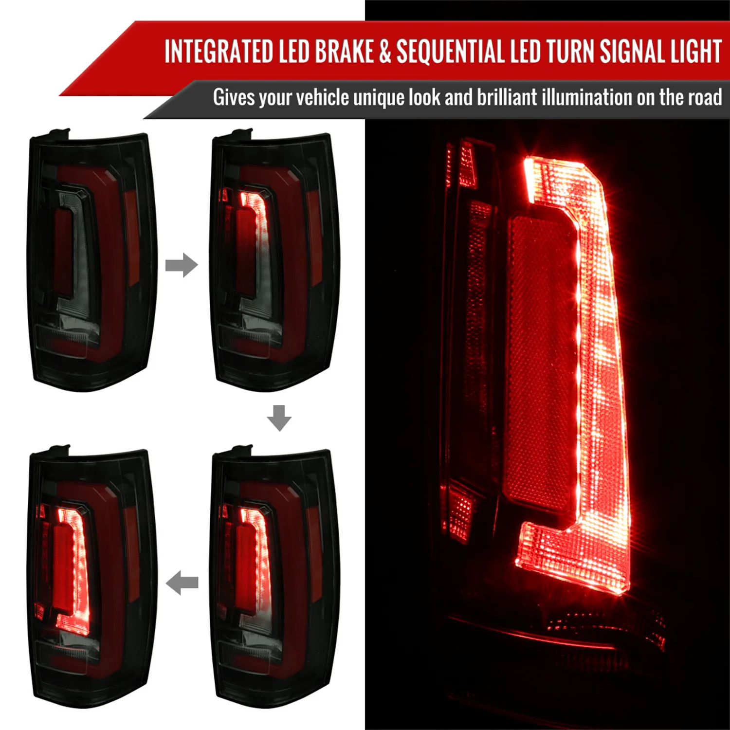 2007-2014 Chevy Tahoe/Suburban/Yukon/Denali LED Signal Tail Lights Black - Image 2