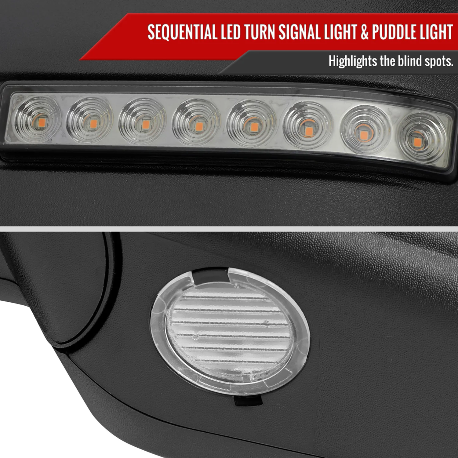 2007-2014 Ford F150 Black Heated Side Mirrors LED Turn Signal & Puddle Light - Image 5