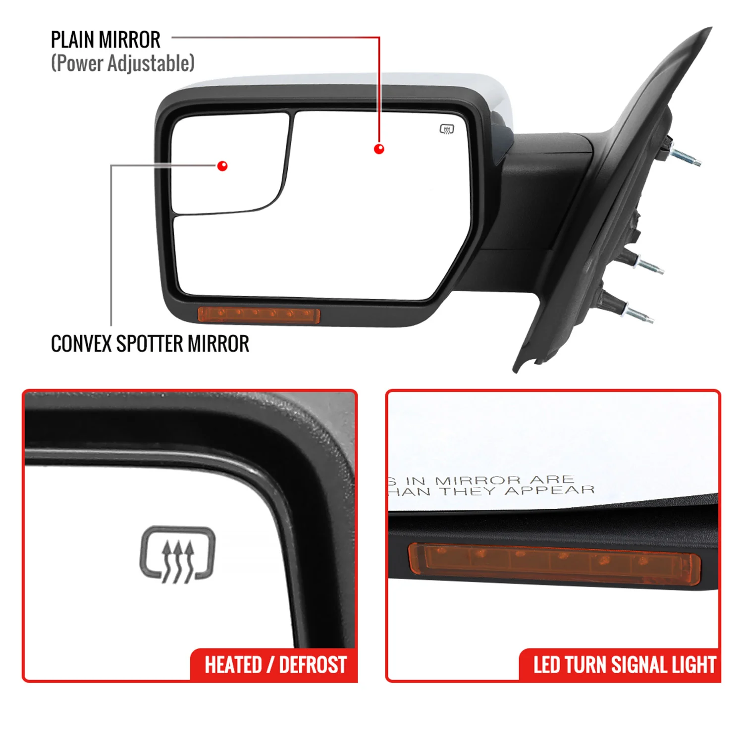 2007-2014 Ford F150 Chrome Heated Side Mirrors LED Turn Signal & Puddle Light - Image 4